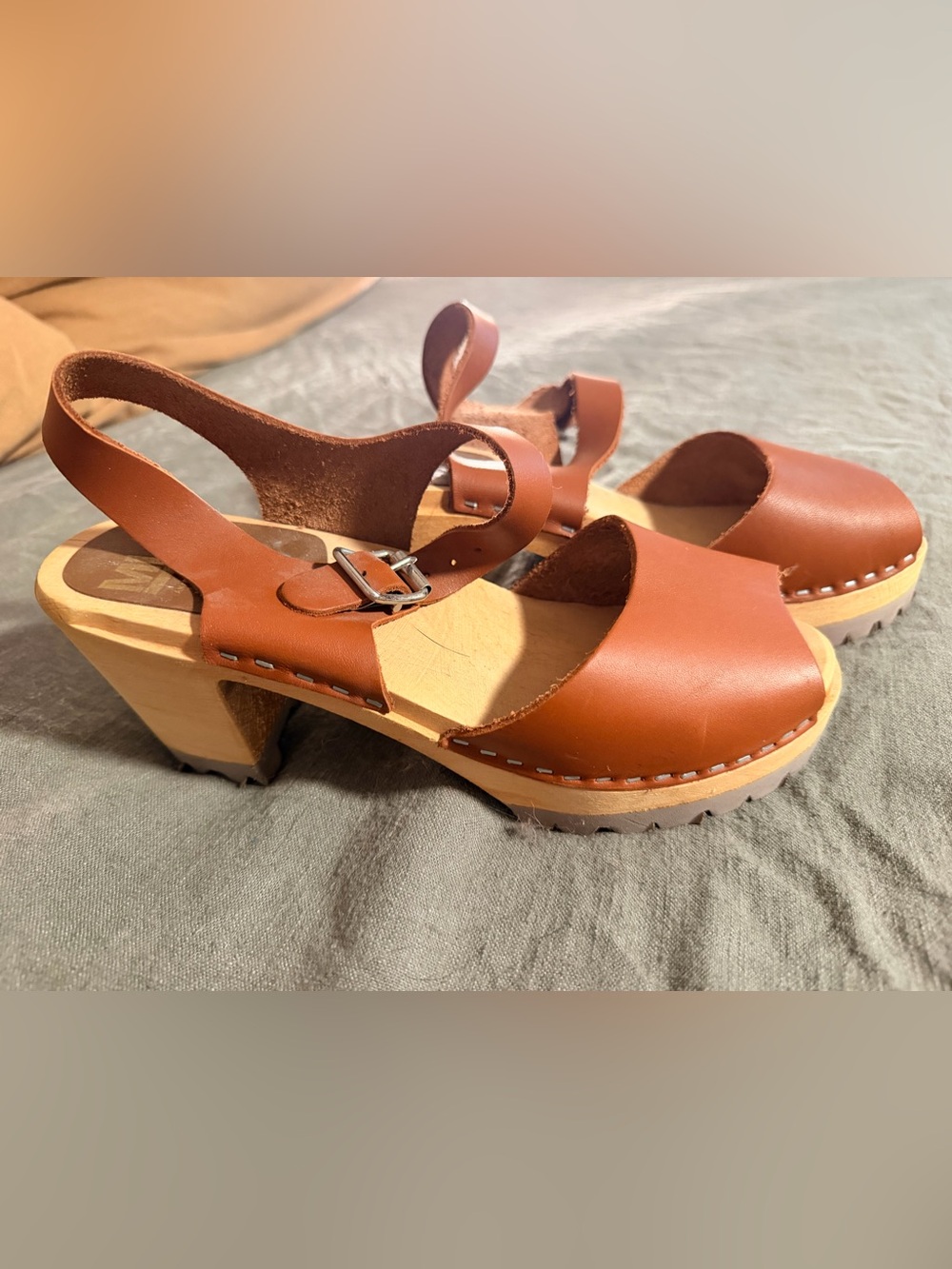MIA “Greta” Brown Leather Clog Sandals with Buckle